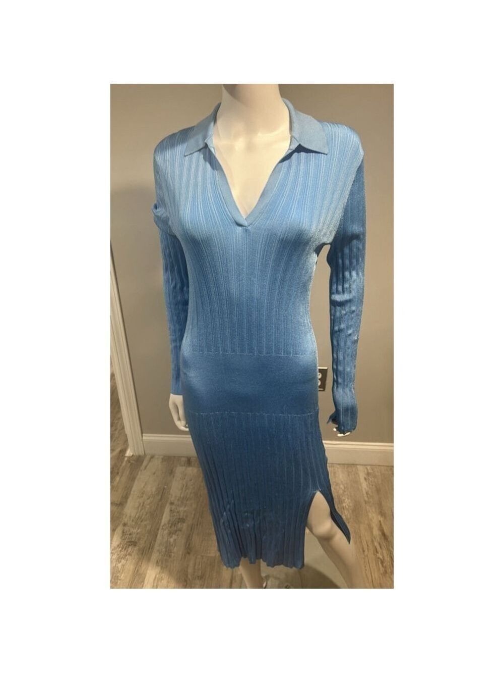Rag & Bone Blue Dawson Blue Long Sleeve Knit Midi Dress Size Medium - Picture 4 of 9